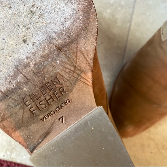 Eileen Fisher Camel Suede Leather Ankle Boots 2” Block Heel - Picture 5 of 5